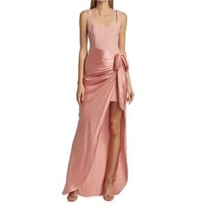 CINQ A SEPT Marian Gown Peony Pink Satin Draped Dress Size 4